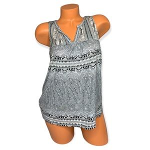 Anthropologie Akemi and Kin Womens Blue Patterned V Neck Tank Top Size XS